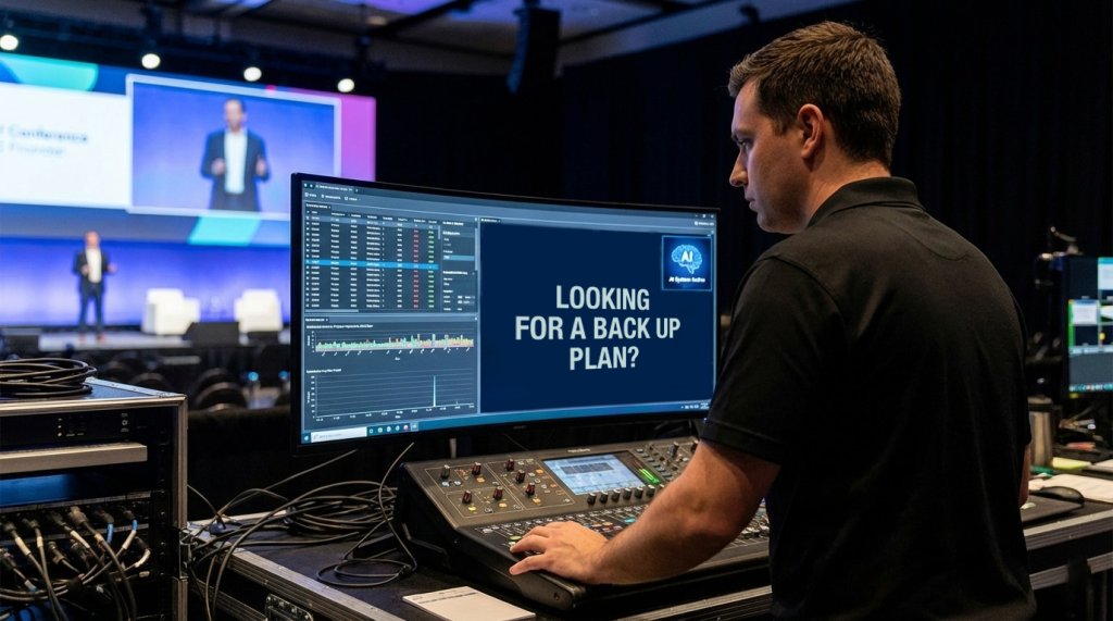 A man operating digital display on a corporate event