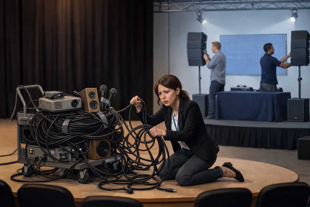 A women untangling wires